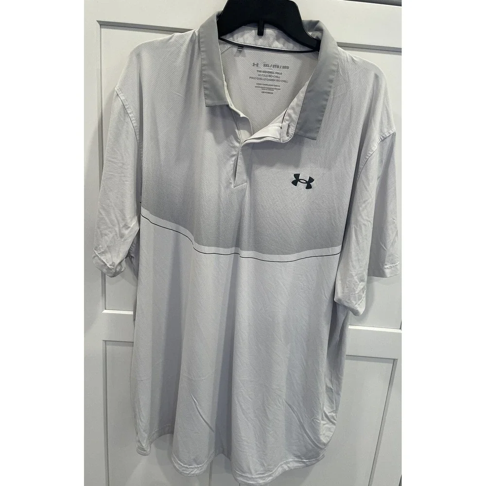 UNDER ARMOUR Men's Sz 3XL UA Iso-Chill SS Golf Polo Shirt White‎ / Gray SI51